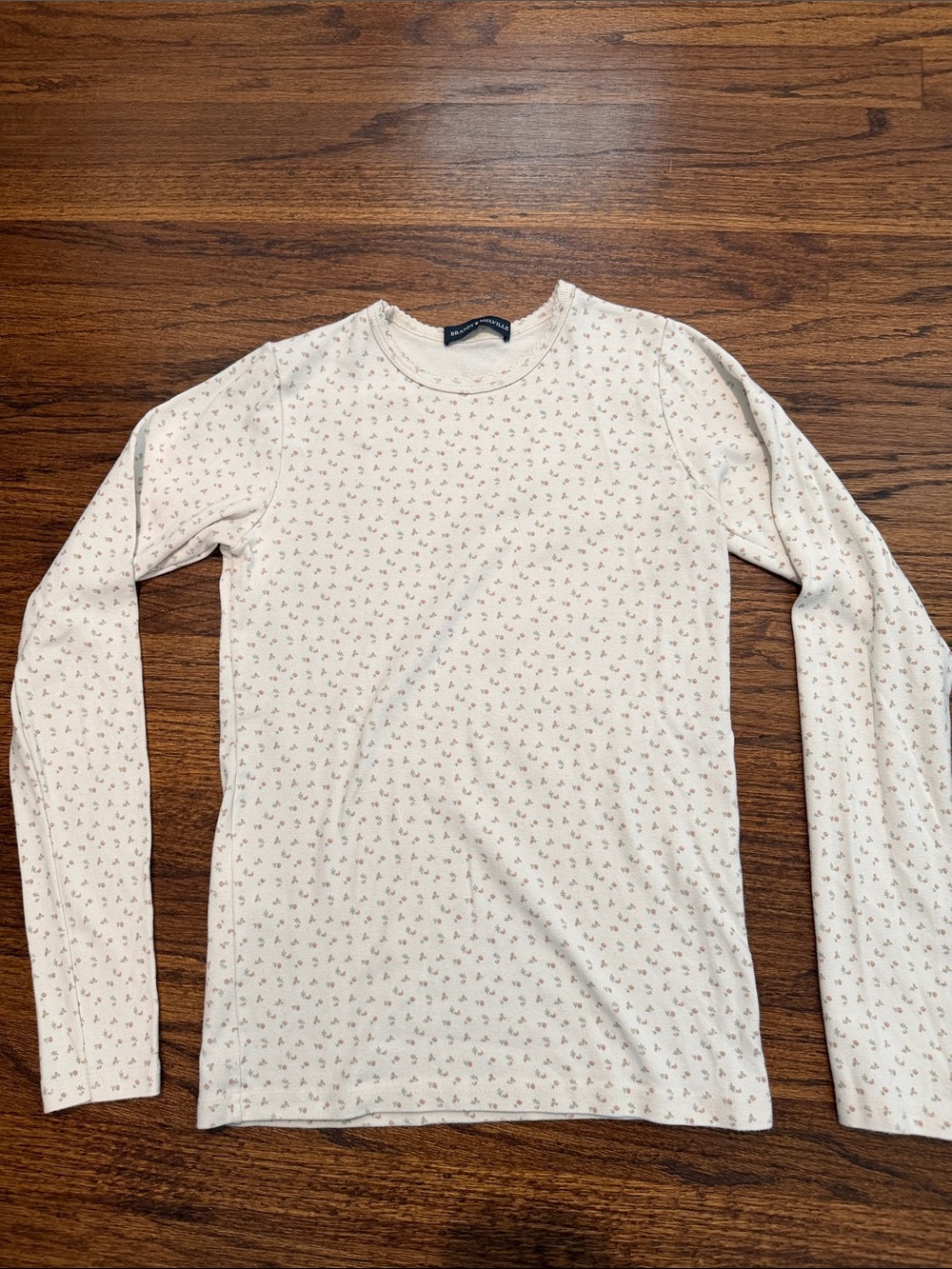 Brandy Melville Cream Long-Sleeve Crewneck with Micro Floral Print